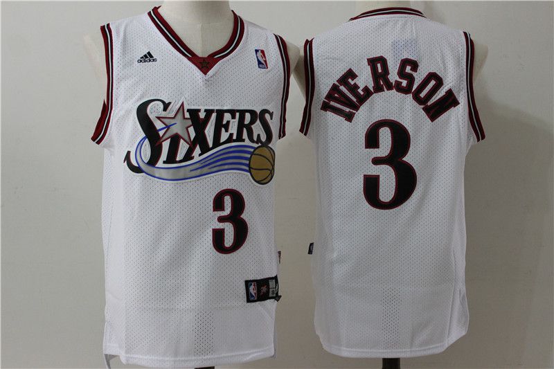 Men Philadelphia 76ers #3 Iverson White Throwback Adidas NBA Jersey->philadelphia 76ers->NBA Jersey